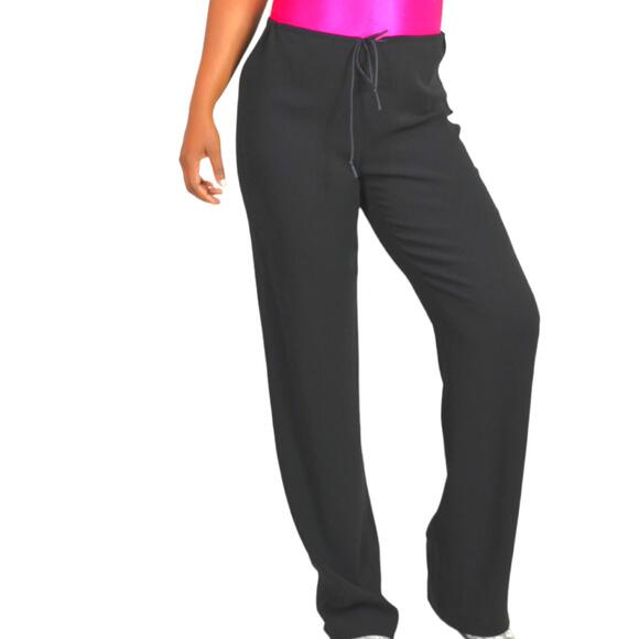 Tahari Dress Pants Black Trousers High Waist Flare Drawstring Crepe Flare Size 6 - Picture 1 of 14